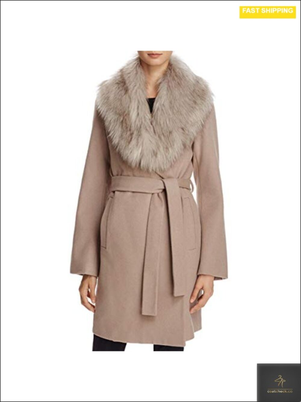 TAHARI Women's Isabelle Asymmetrical Wool Pea Coat with Belt